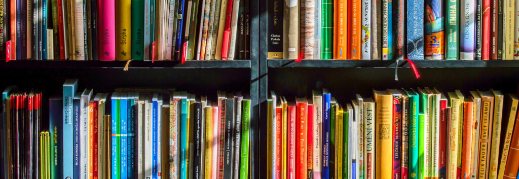 bookshelf full of recommended books for business owners